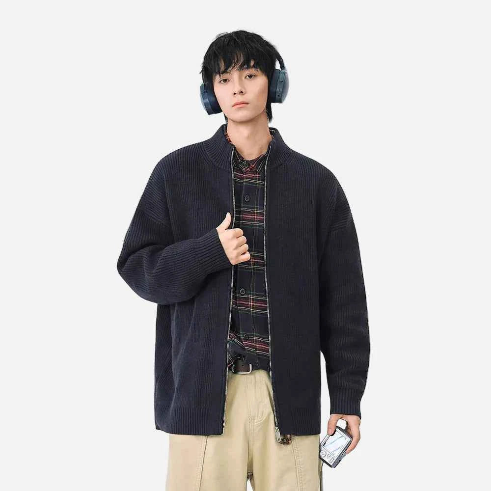 Cozy Ribbed Knit Mock Neck Cardigan