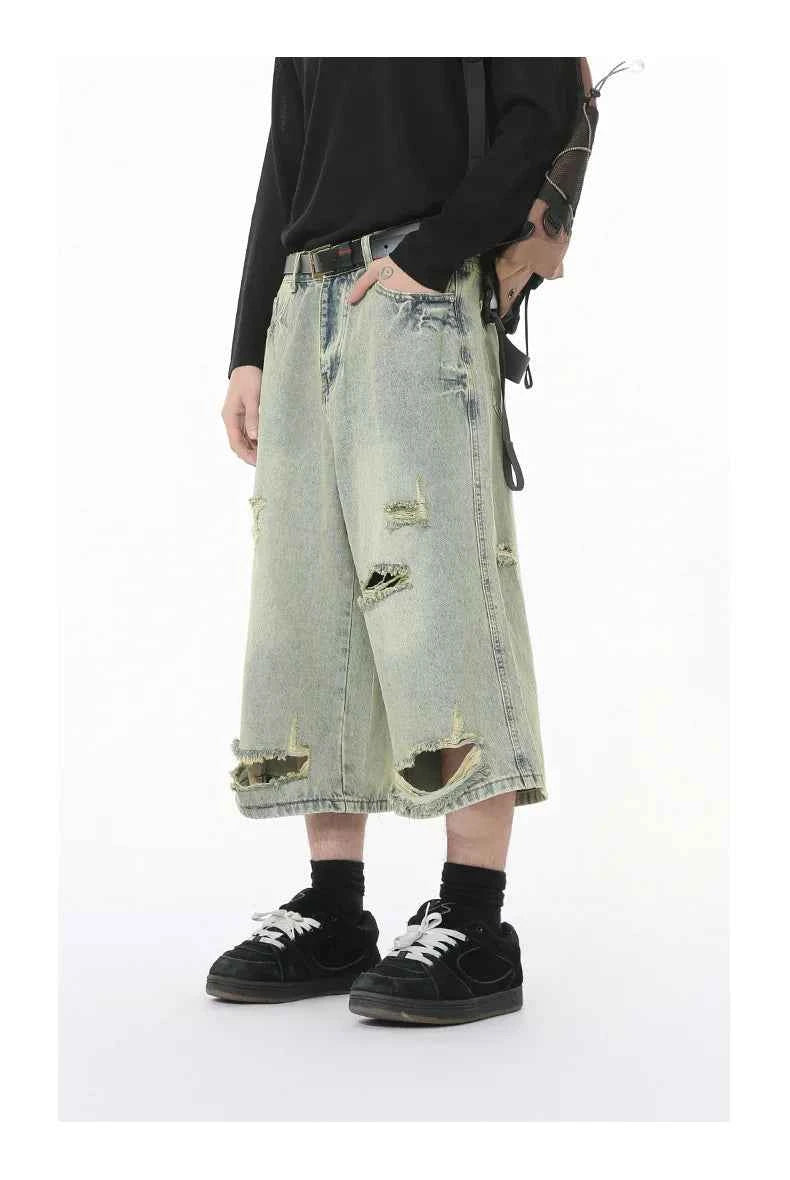 Colorful Gradient Distressed Wide Leg Jorts