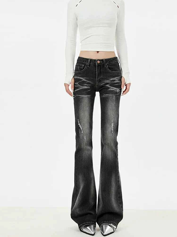 Women Vintage Ripped Bootcut Flared Jeans