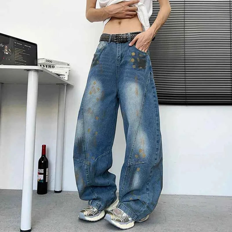 Iconic Blue Distressed Loose Straight Jeans