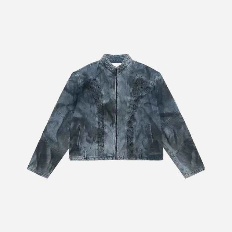 Wrinkle Spray Paint Denim Zipper Jacket