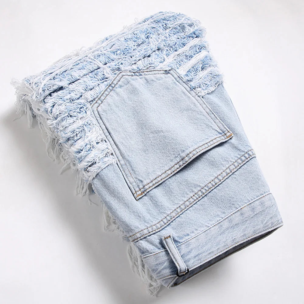Light Blue Fringe Destroyed Jeans