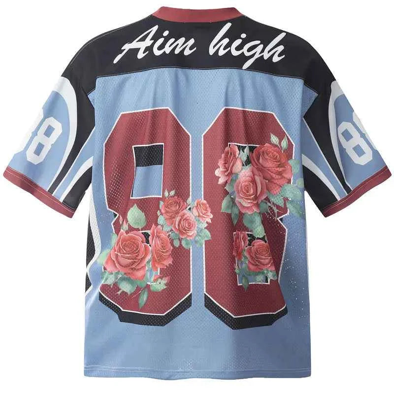 Insulated Mesh Oversized Floral Graphic Sport T-Shirt