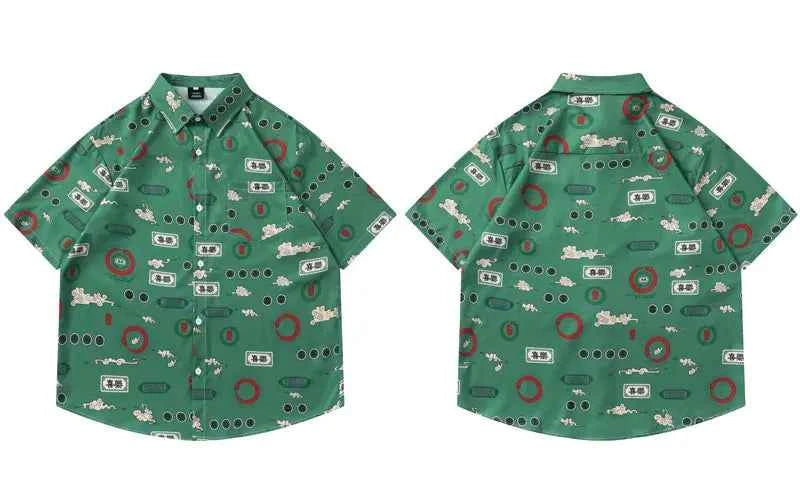 Retro Signature Graphic Printed Beach Shirt