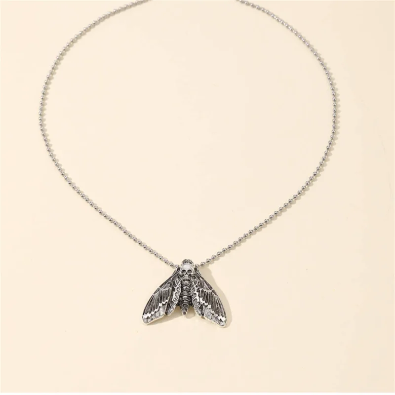 Gothic Skull Moth Charm Necklace - Luxuryurbanwear