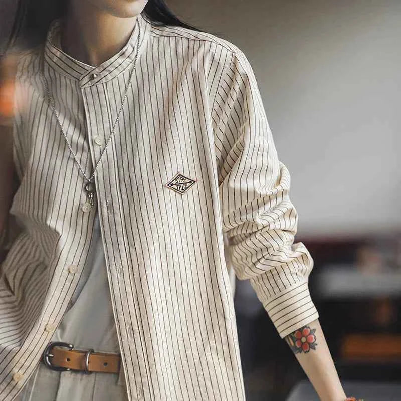 Soft Striped Loose Fit Collar Shirt