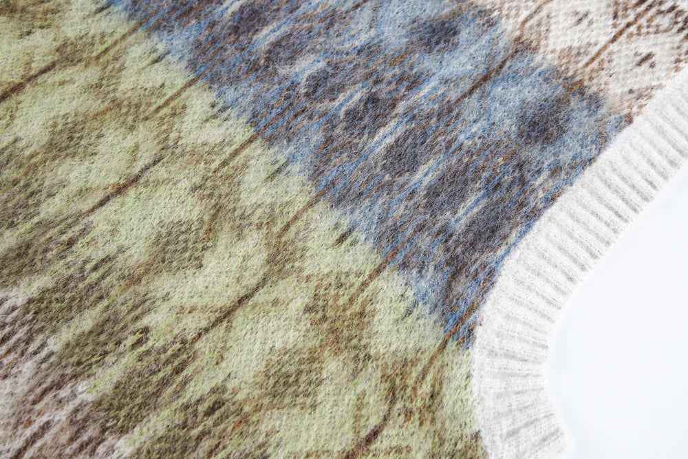 Jacquard Mohair Knitted V-Neck Sleevless Sweater
