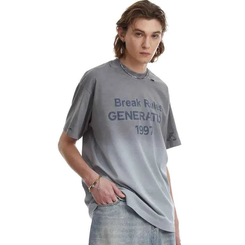 Stylish Y2K Grunge Graphic Tie Dye Ripped T-Shirt