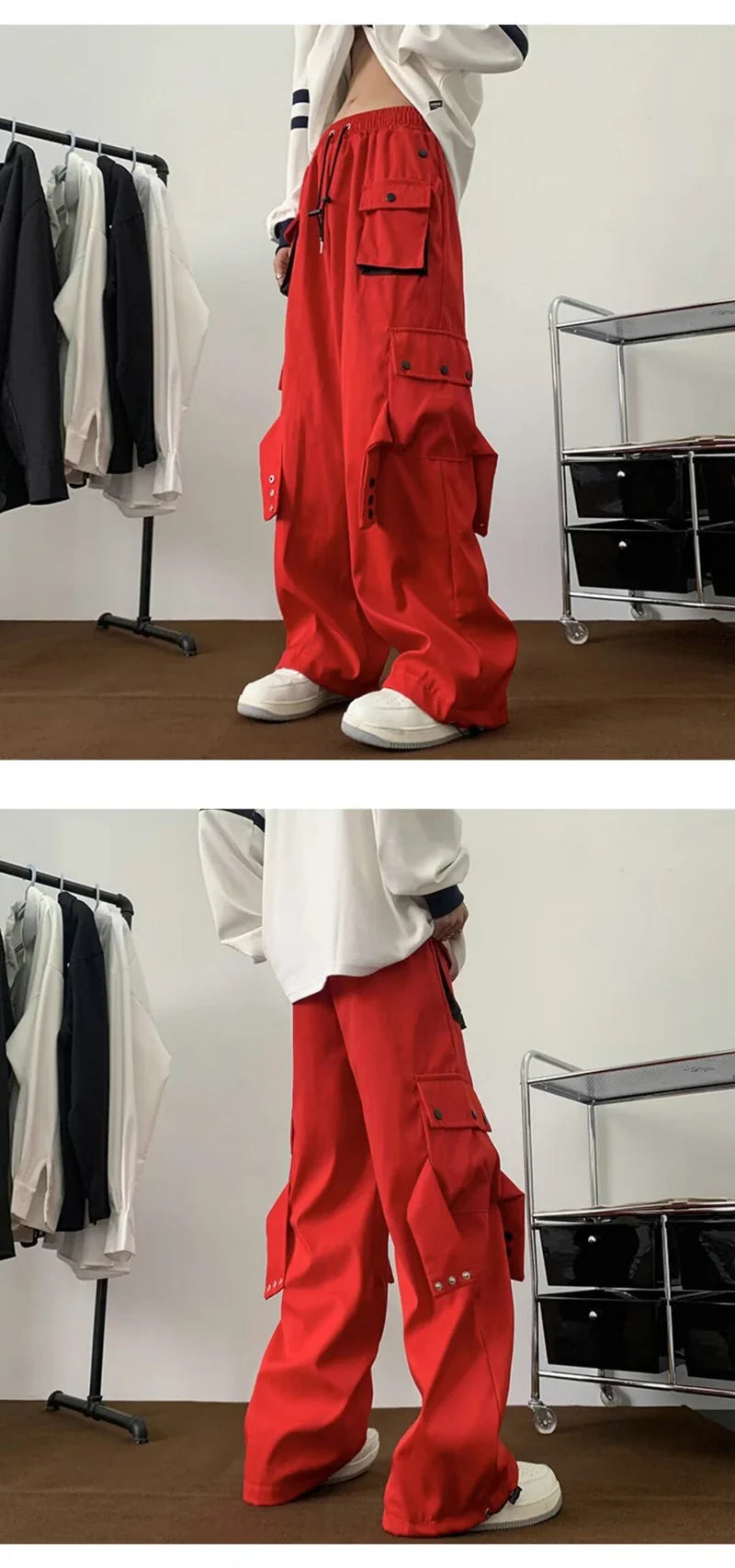 Multi Pockets Button-Up Streetwear Pants