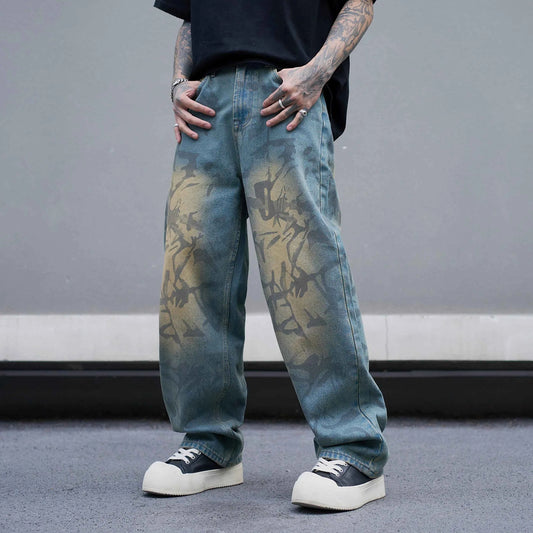 Stylish Rock N Roll Loose Fitting Washed Jeans