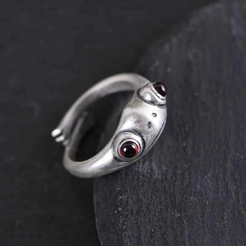 Y2K Red Eye Frog Silver Ring