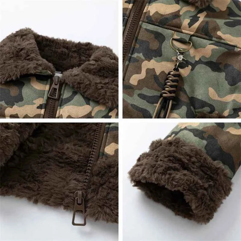 Women Camouflage Short Padded Winter Fur Jacket