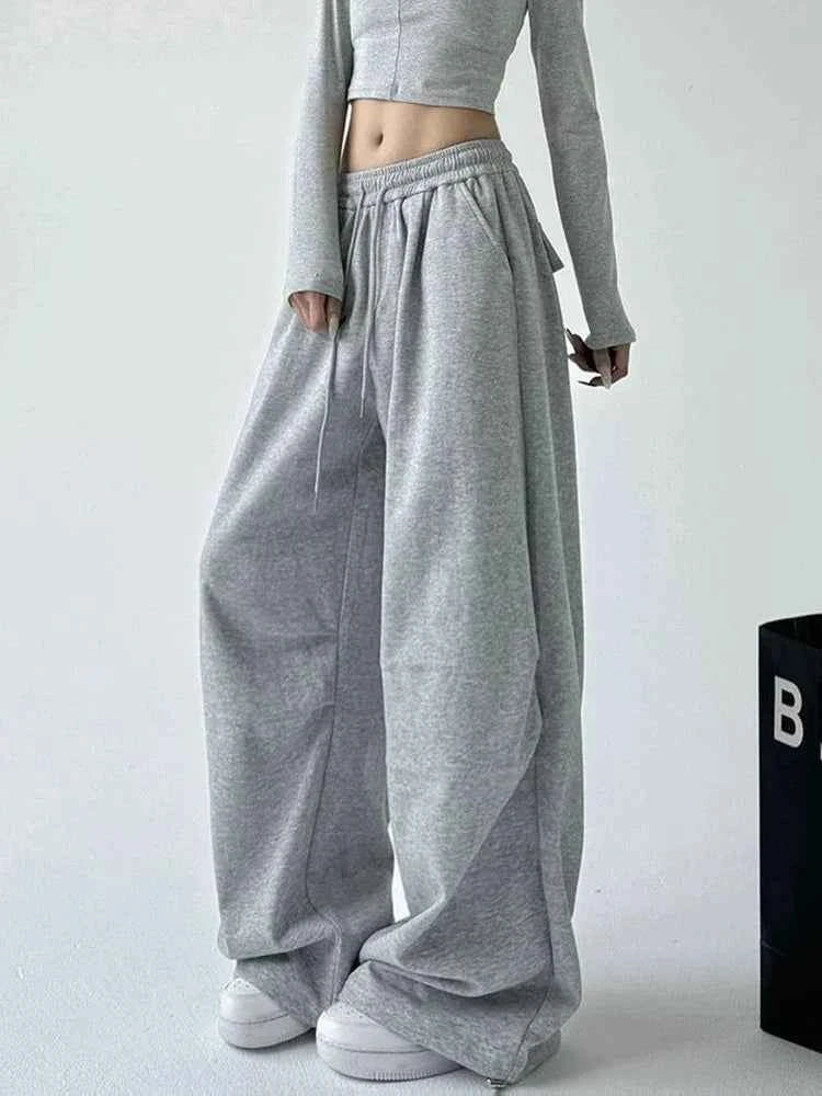 Women Retro Vintage High Waist Wide Leg Sweatpants
