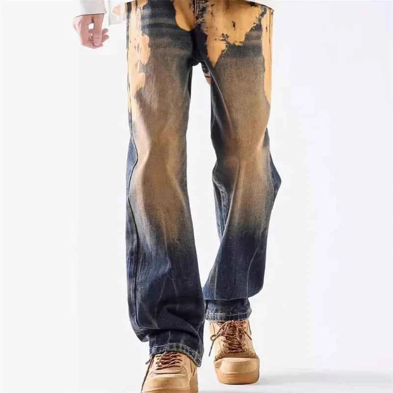 Vintage Streetwear Gradient Tie Dye Distressed Jeans