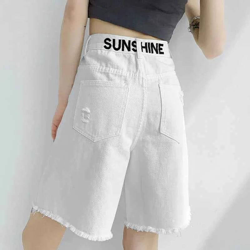 Korean White Stylish Tassels Denim Shorts