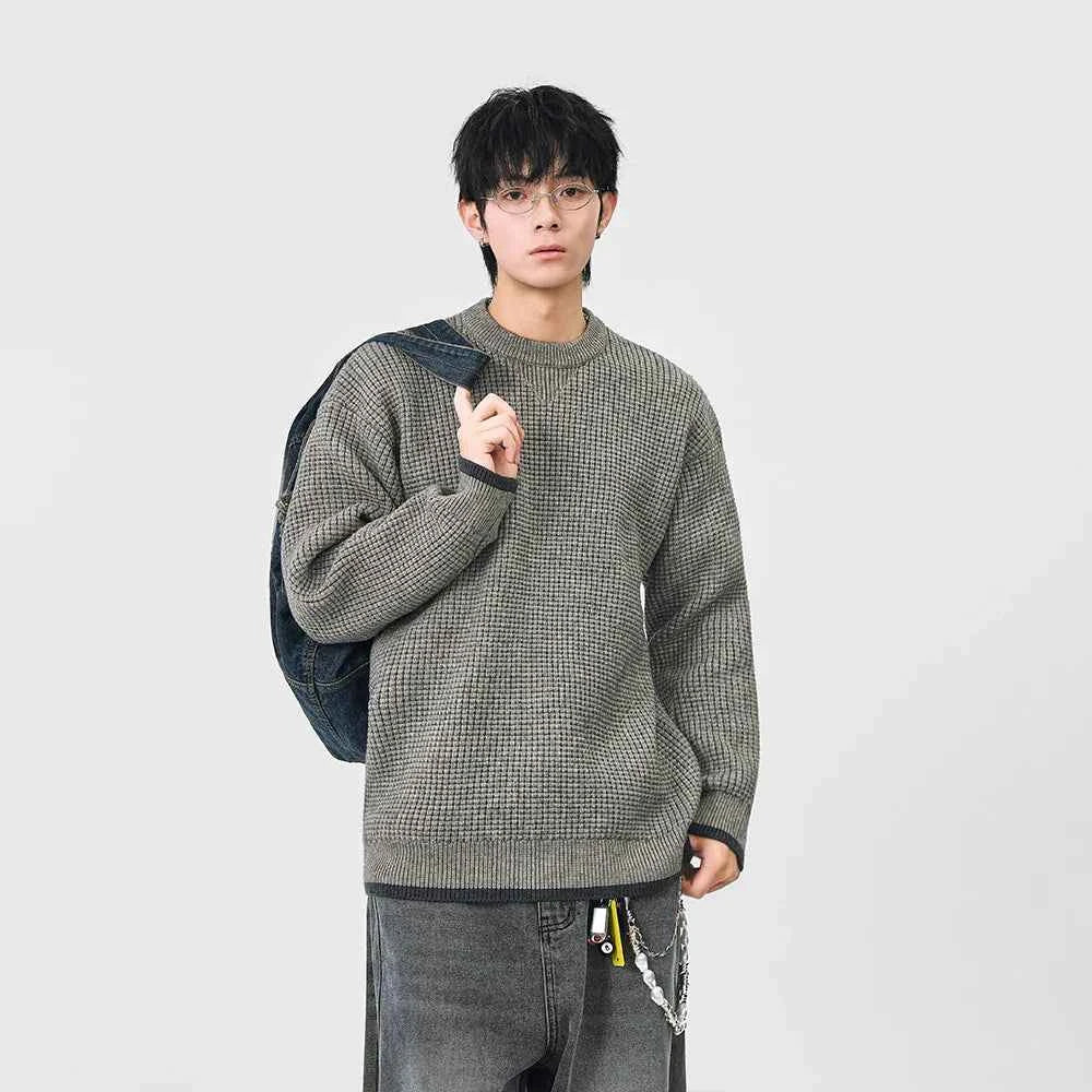 Y2K Cozy Crew Neck Waffle Knit Sweater
