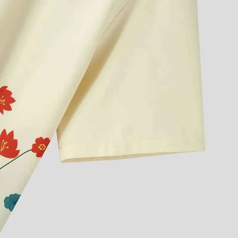Breathable Floral Print Loose Fit Lapel Shirt
