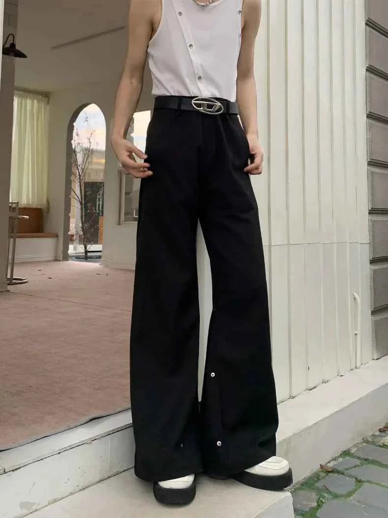 Deconstructed Loose Wide Leg Button Pants