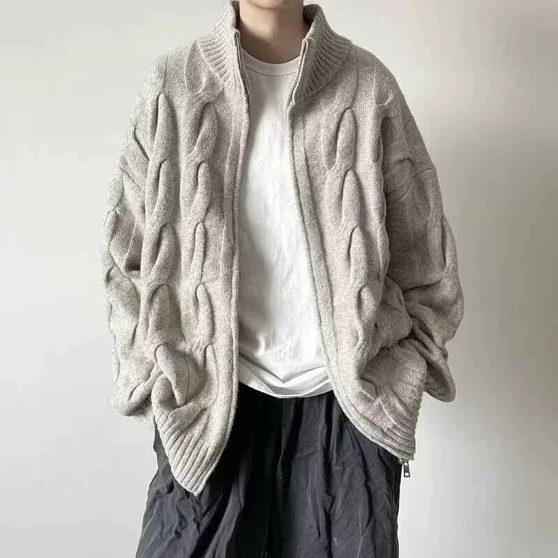 Autumn Retro Loose Stand Collar Knitted Cardigan
