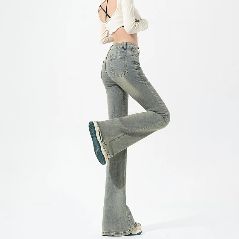 High Waist Vintage Blue Flare Jeans - Luxuryurbanwear