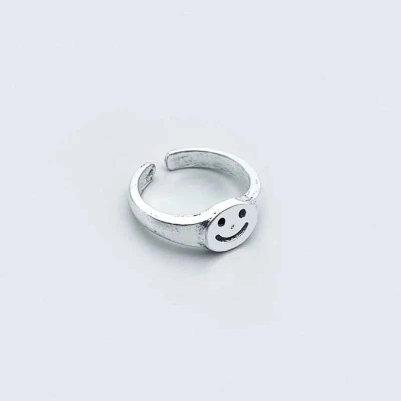 Retro Smile Face Silver Color Ring
