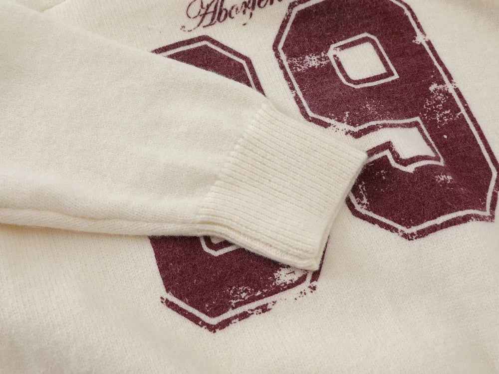 Casual Retro Letter Print Knitted V-Neck Sweater
