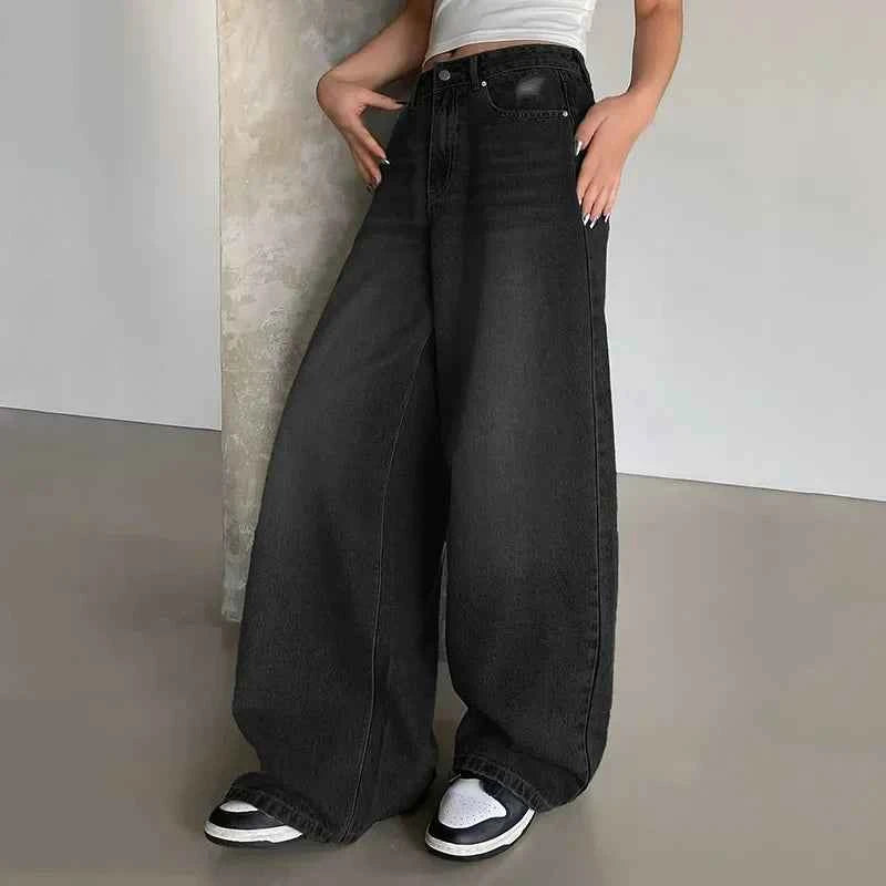 Trendy High Waist Wide Leg Ripped Jeans