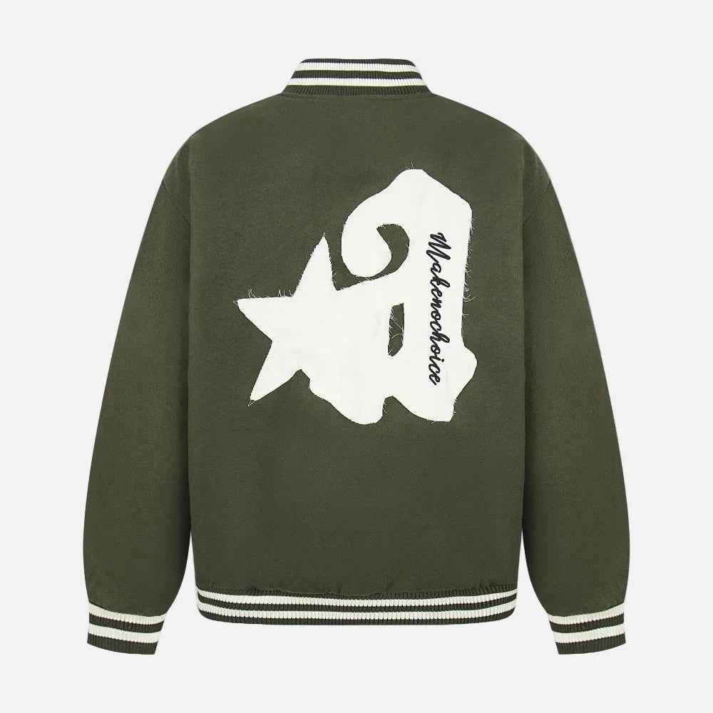 Quilted Stand Collar Letter Patch Varsity Jacket