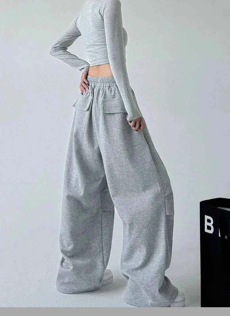 Women Retro Vintage High Waist Wide Leg Sweatpants
