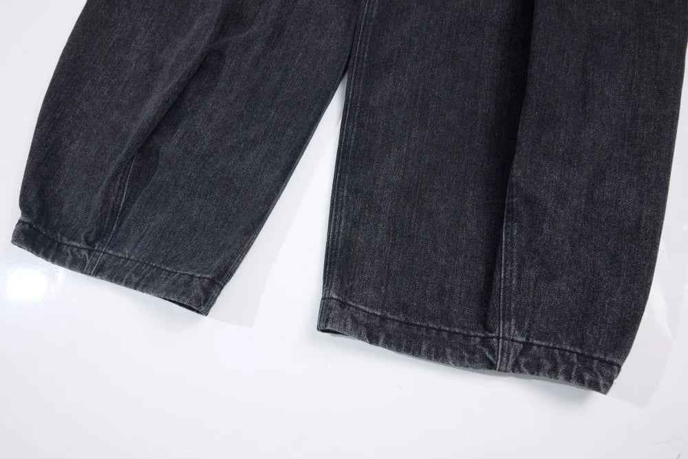 Distressed Pleated Wide Leg Banana Denim Jeans