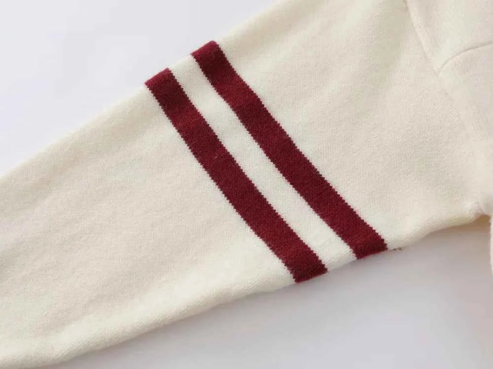 Casual Retro Letter Print Knitted V-Neck Sweater