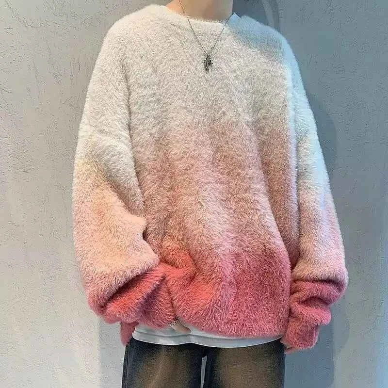 Streetwear Gradient Round Neck Warm Knitted Sweater