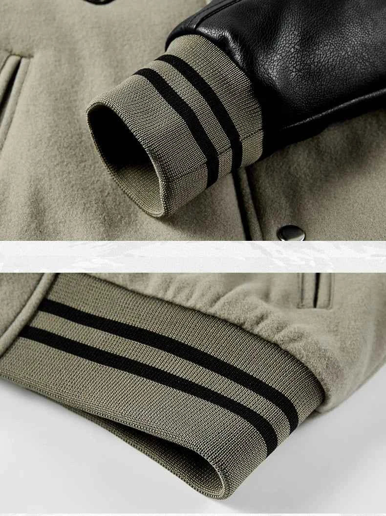 Y2K Thickened Wool Splicing Flight Varsity Jacket