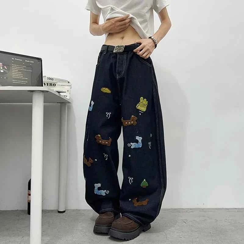 High-Quality Cute Patchwork Loose Straight Jeans