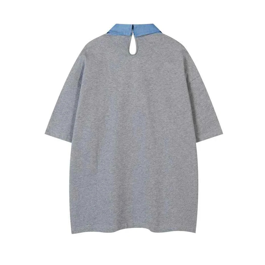 Embroidery Turn Down Collar Patch Cat Hip Hop T-Shirt