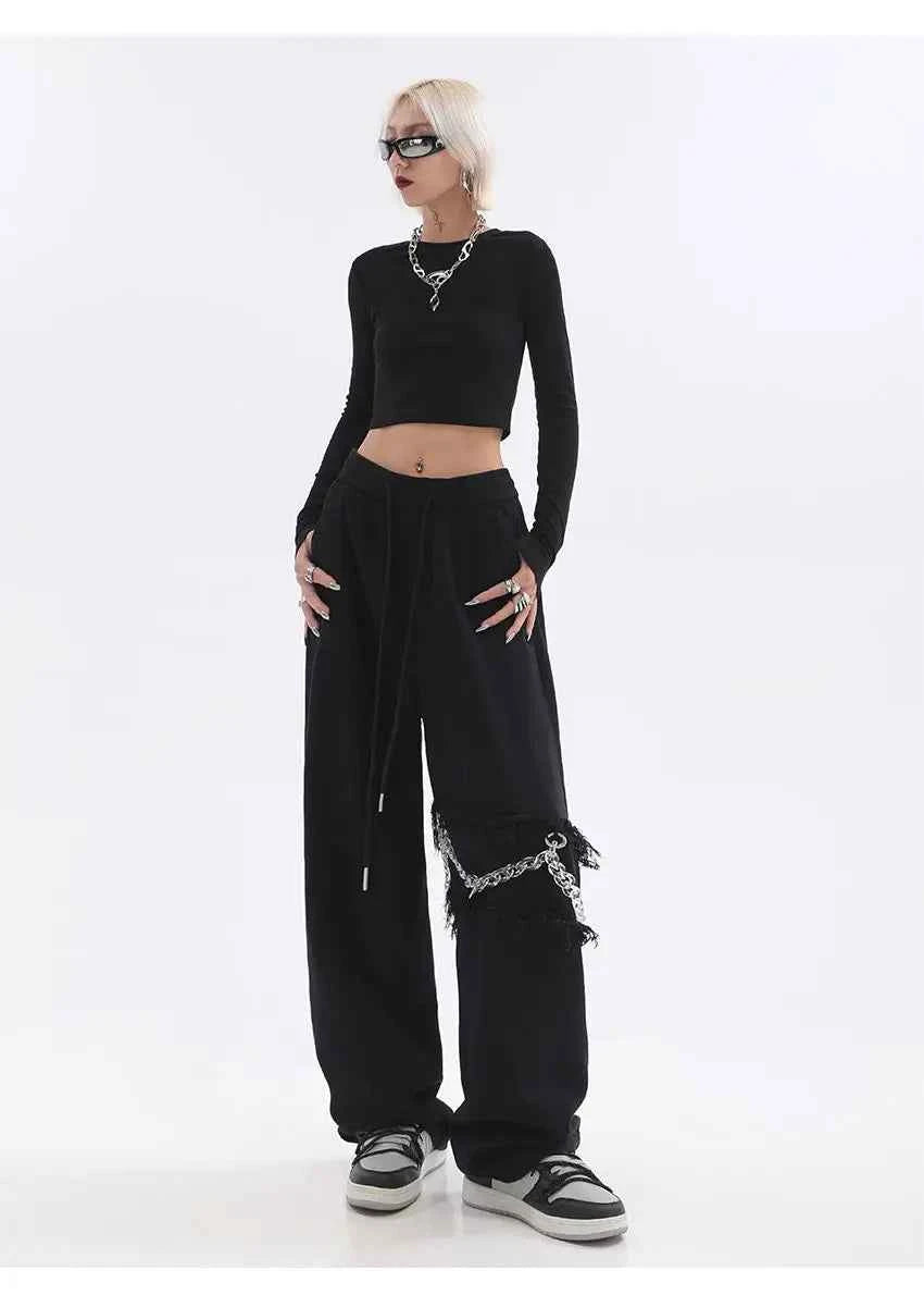 Oversize Black Streetwear Chain Hip Hop Pants