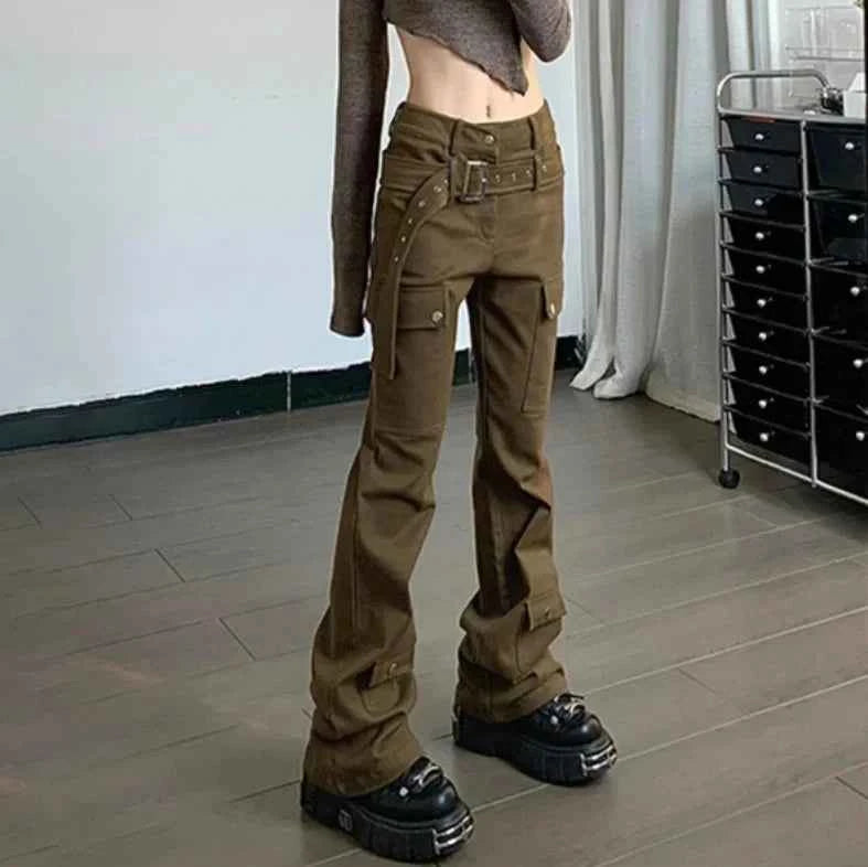 Women Cool Vintage Brown Cargo Pants