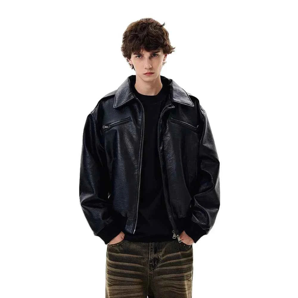 Elevated Streetwear Hip Hop Long Sleeve Leather Jacket
