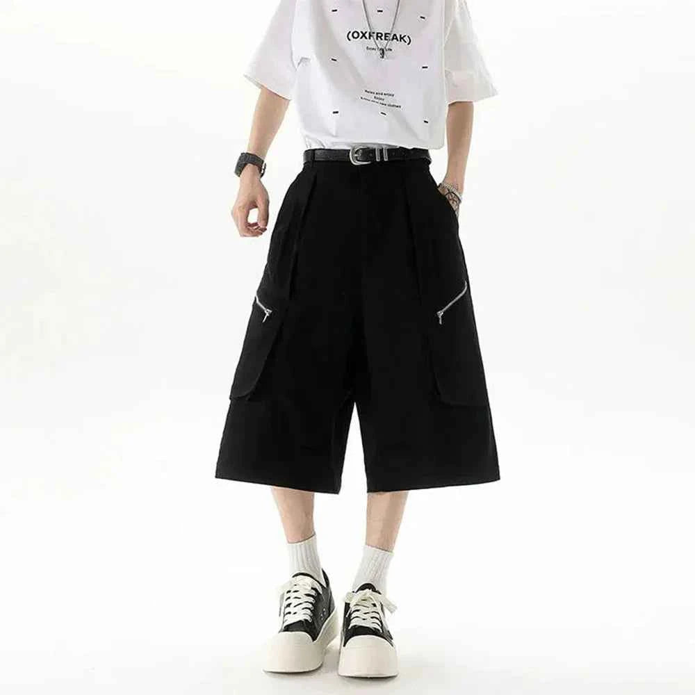 Streetwear Solid Color Wide Leg Workwear Jorts