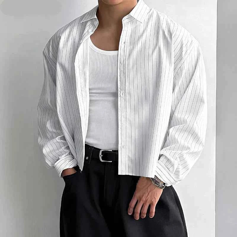 Classic Simple Korean Style Striped Cropped Shirt