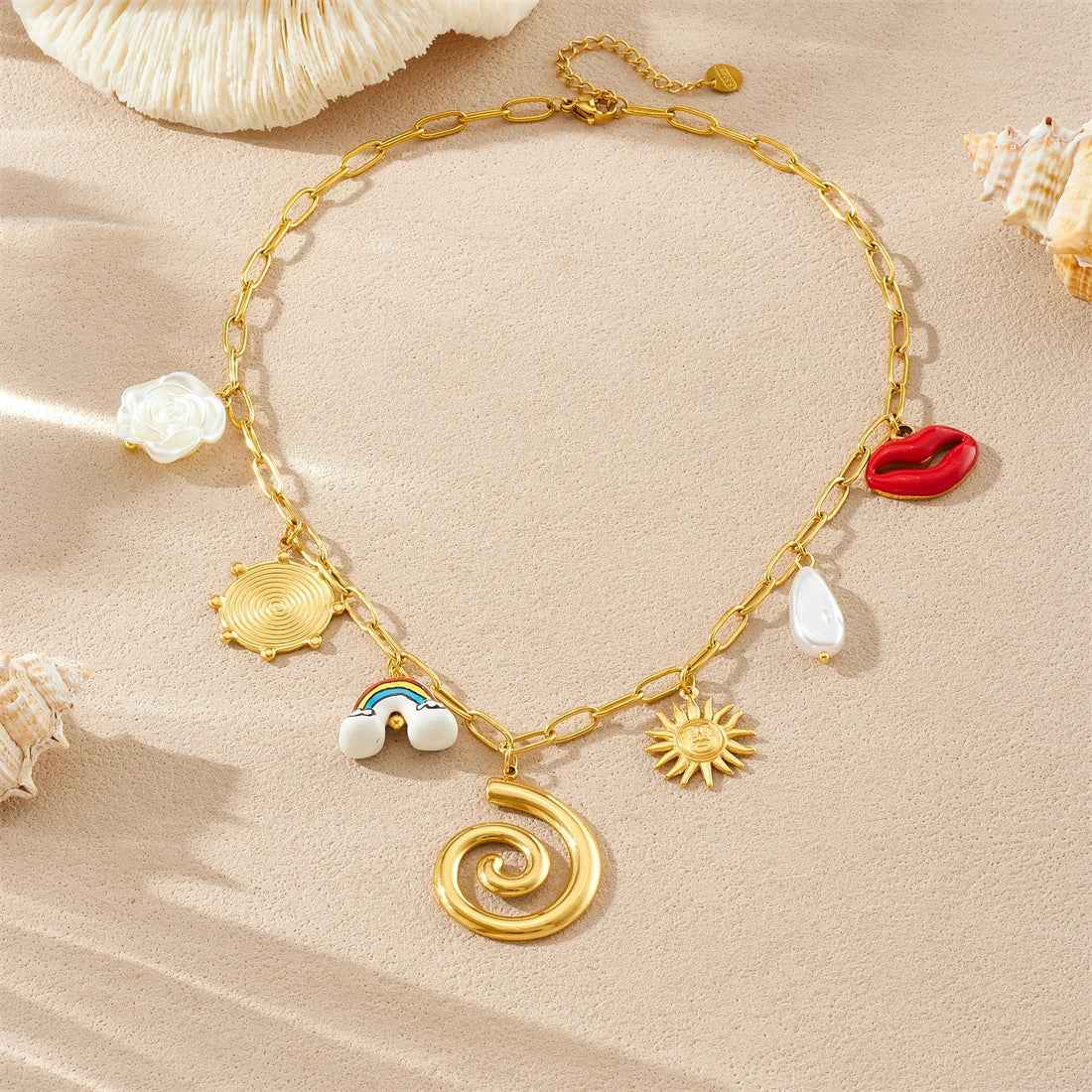 Golden Circle Sun Pearl Pendant Necklace