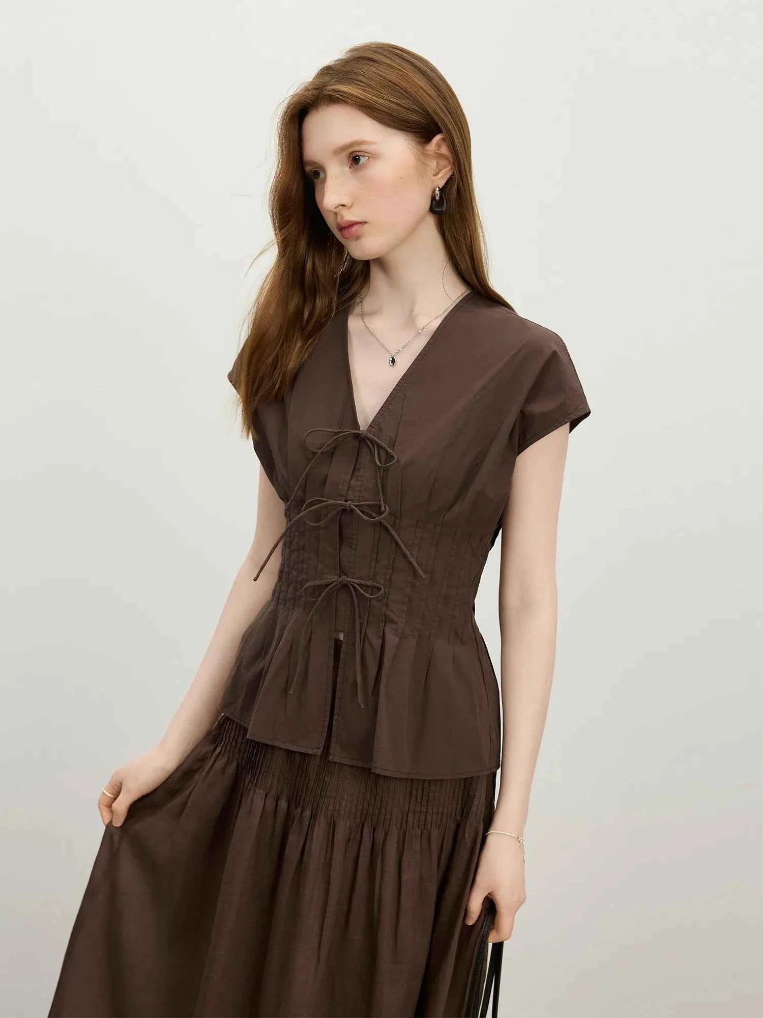 Modern Bow Tie V Neck Blouse
