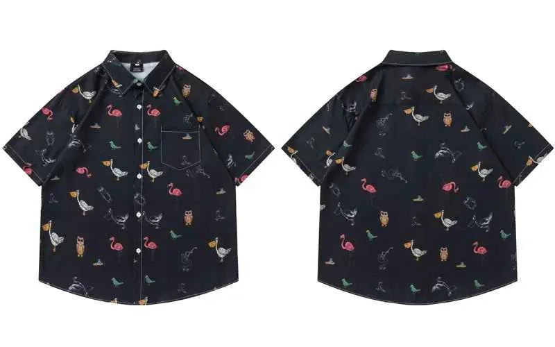 High-Quality Tropical Birds Graphic Short Sleeve Shirt