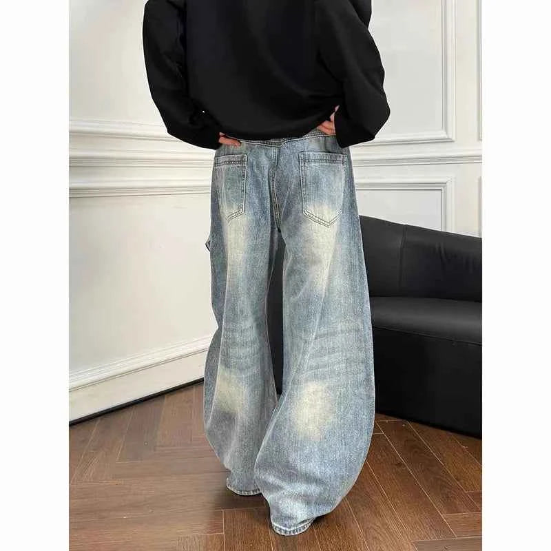 Autumn Streetwear Blue Jacquard Flare Denim Jeans