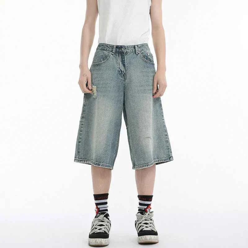Summer Washed Broken Hole Denim Jorts