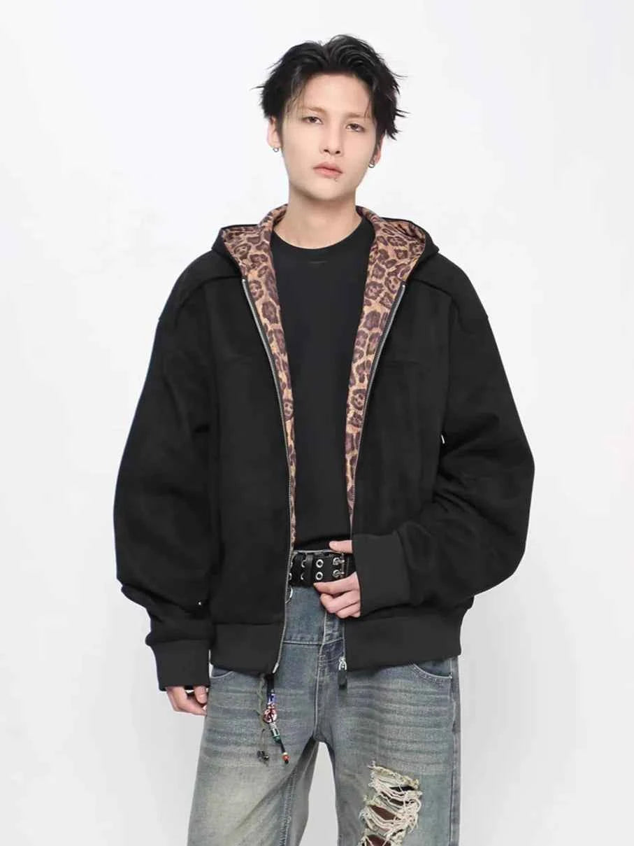 Autumn Leopard Spliced Hooded Sweatshirt