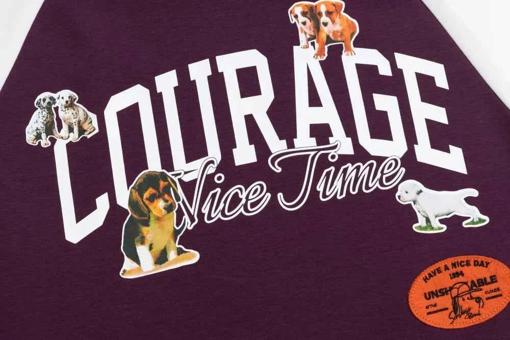 Breathable Retro Dog Print Raglan Long Sleeve T-Shirt