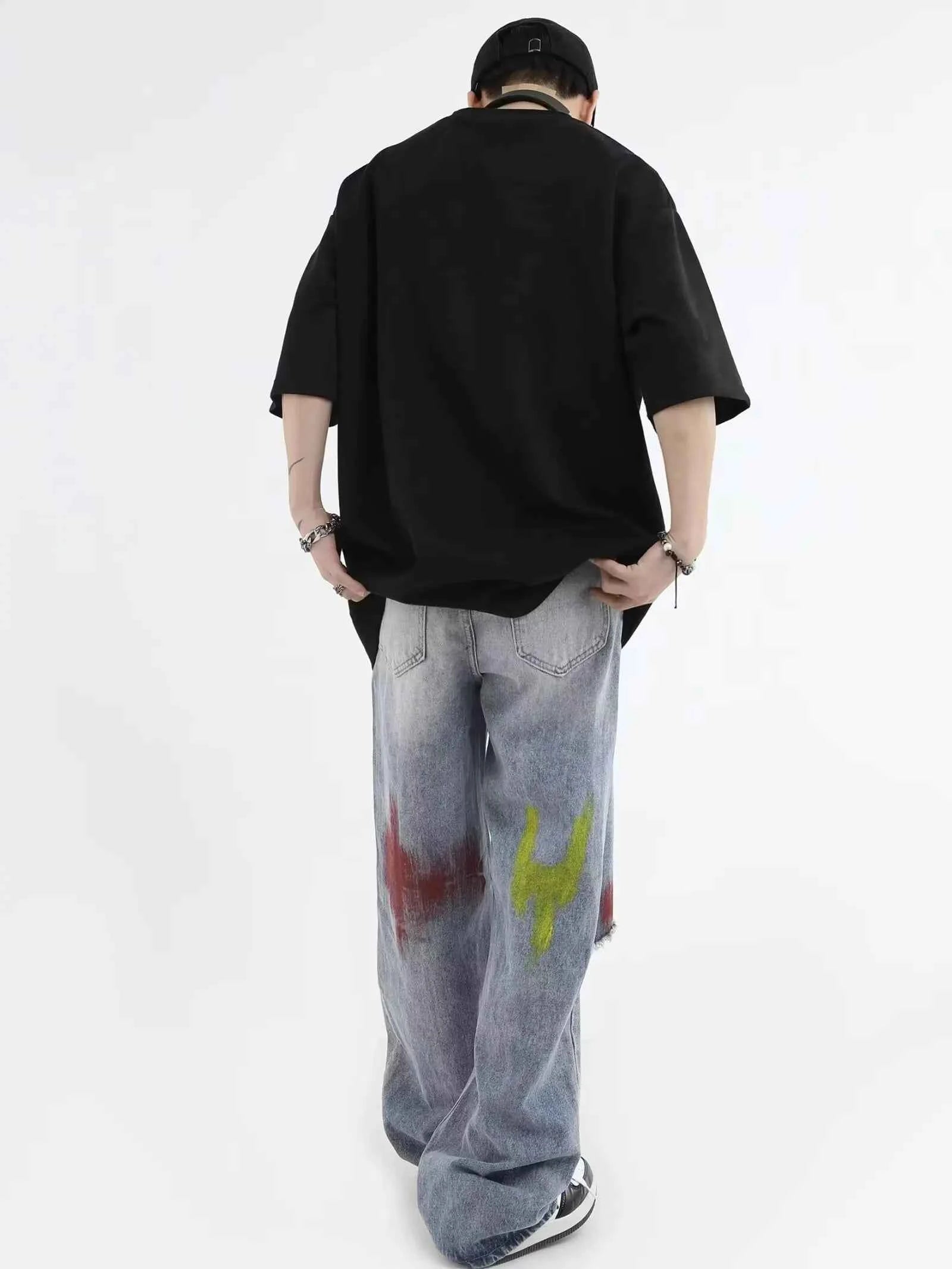 Trendy Blue Washed Ripped Straight Leg Jeans