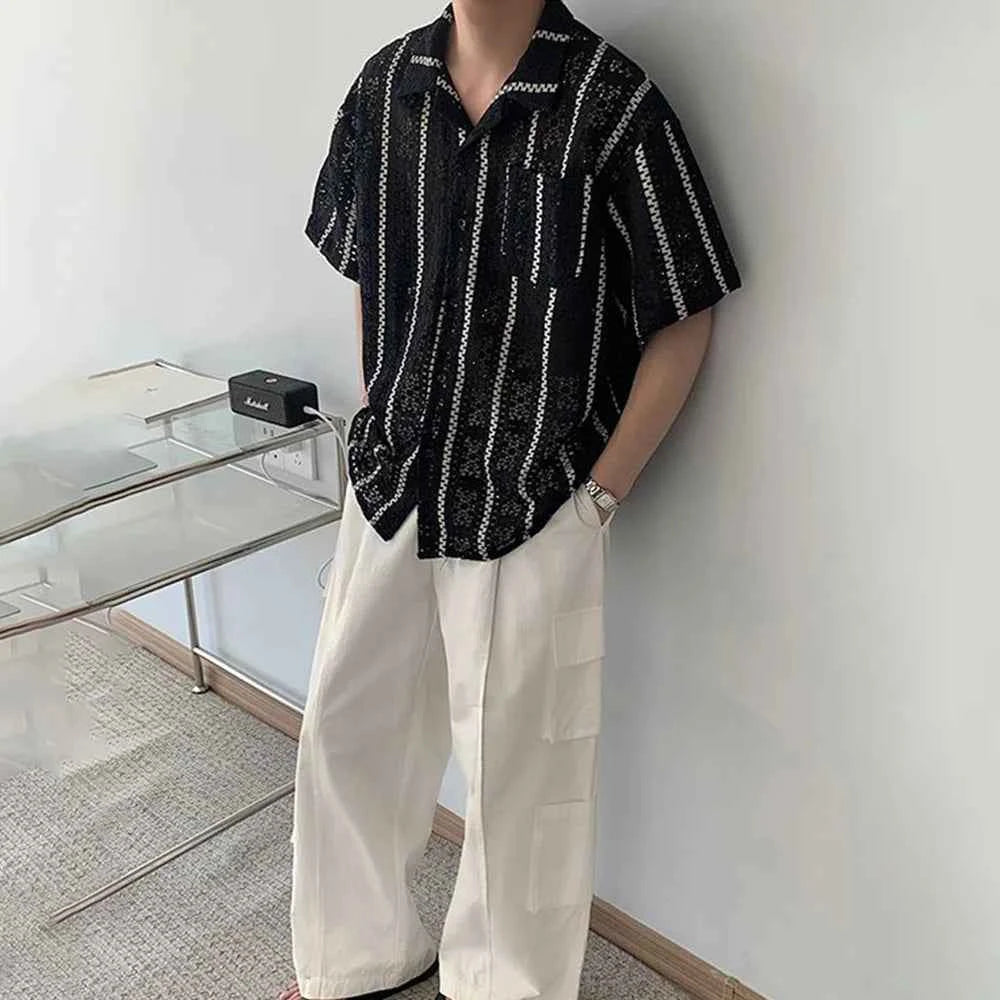 Essential Mesh Hollow Striped Shirt