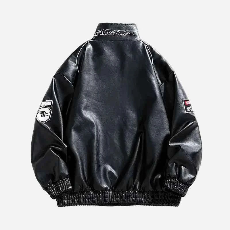 Stylish Embroidery Motorcycle PU Leather Jacket
